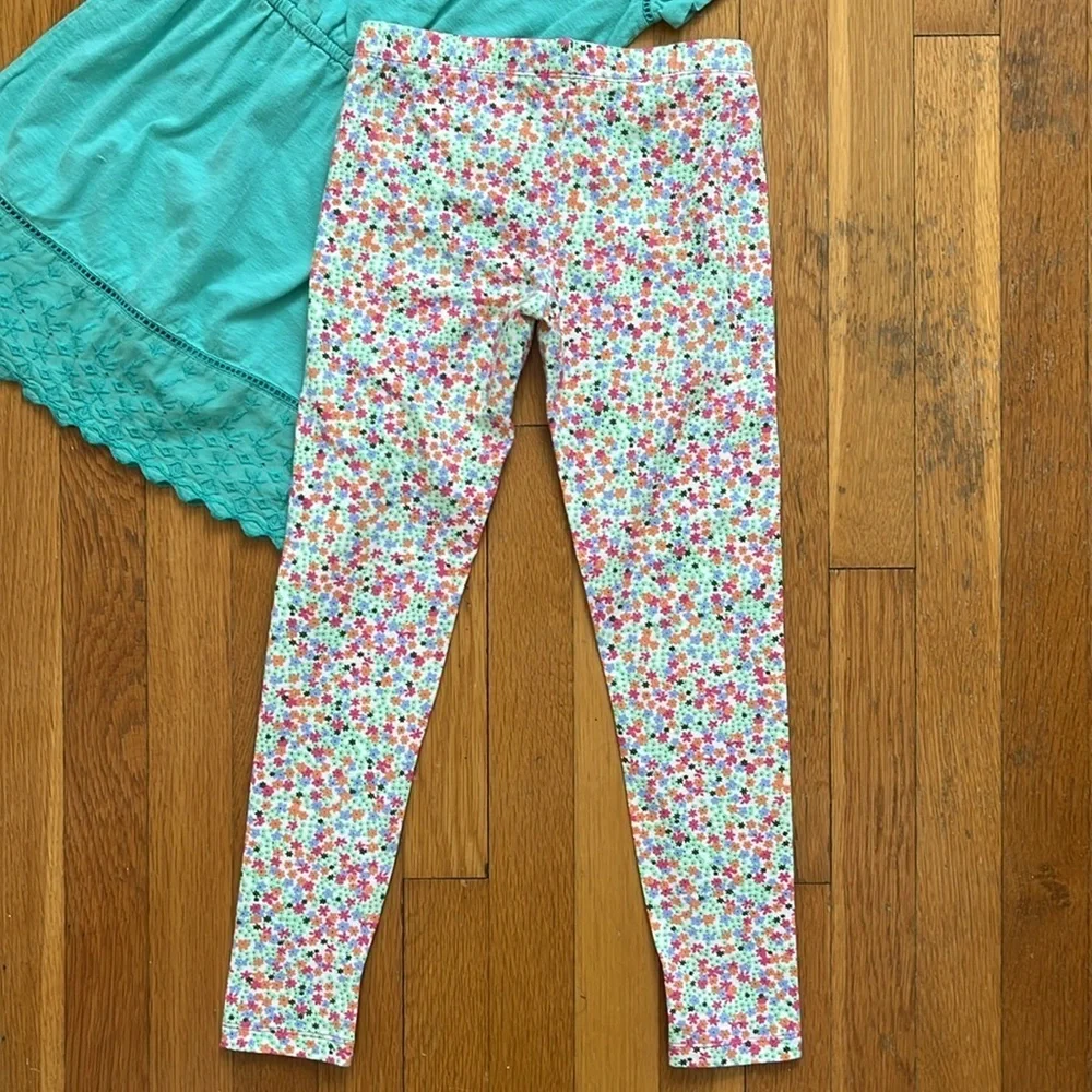 Size 7 Girls 3 pc. Summer Cotton Play Dress and Leggings Stretch Pants Set